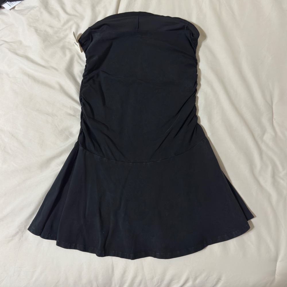 Aerie OFFLINE Strapless Skort Dress Black Ruched Tube Top Mini Dress Medium NWT - Picture 2 of 5
